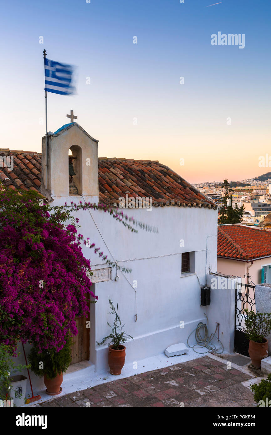 Kirche in Anafiotika Nachbarschaft in der Altstadt von Athen, Griechenland. Stockfoto