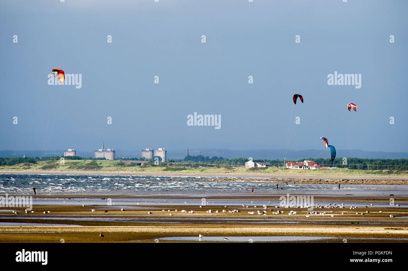 Kite Boarder in Aktion auf North Bay Troon Stockfoto