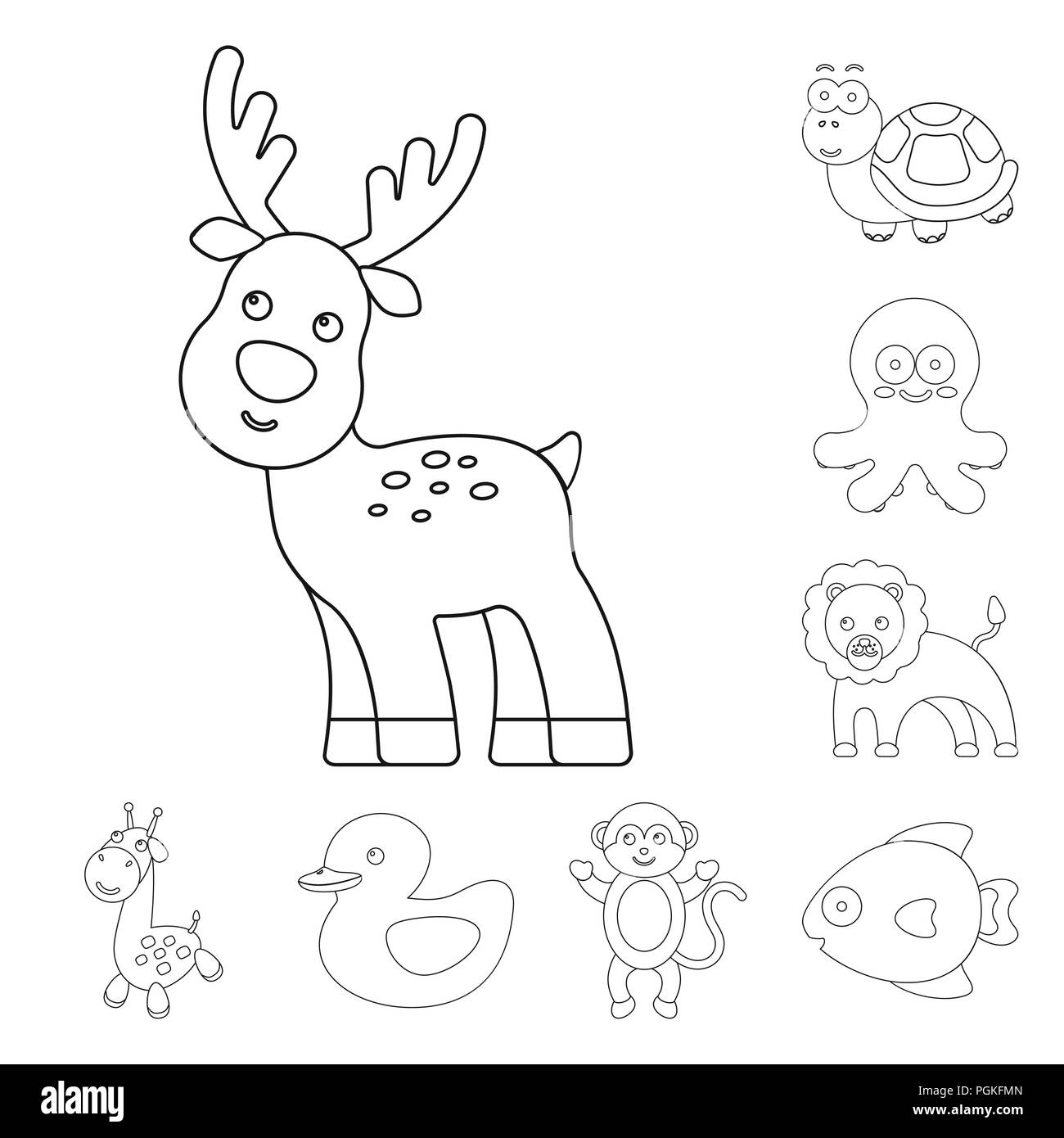 Eine unrealistische Umrisse Tier Icons im Set Sammlung für Design. Spielzeug Tiere vektor Symbol lieferbar Abbildung. Stock Vektor