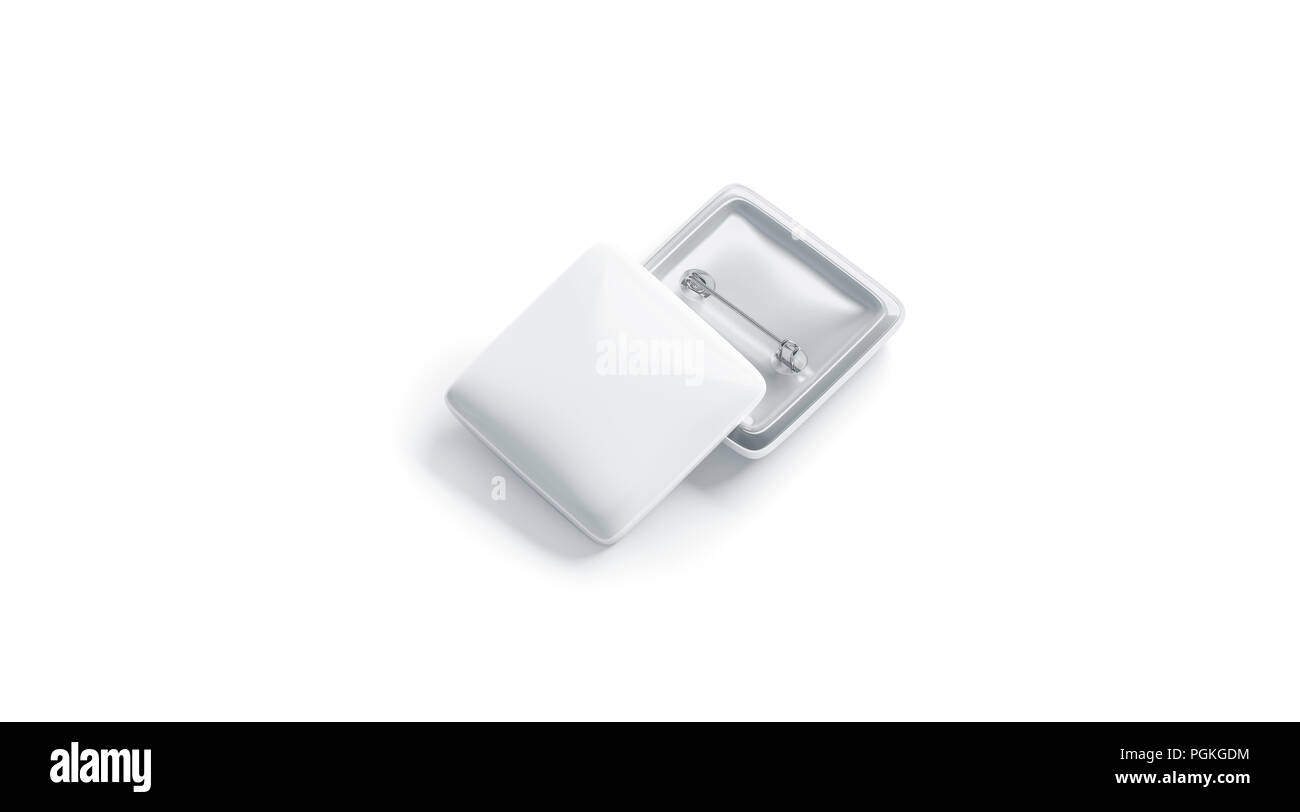 Leere weiße Anstecker stack Mockup, Vorder- und Rückseite, isoliert, 3-d-rendeing. Leere klare pin Emblem mock up. Platz Kunststoff freiwillige label Temp Stockfoto