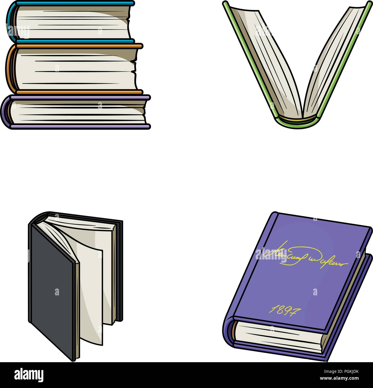 Verschiedene Arten von Büchern. Bücher set Sammlung Icons im Comic-stil Vektor Symbol lieferbar Abbildung. Stock Vektor