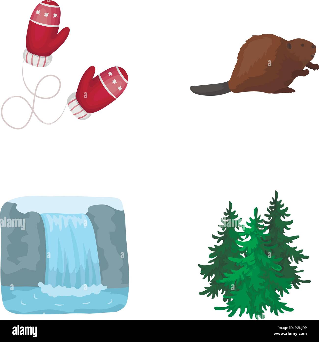 Kanadische Tanne, Biber und andere Symbole von Kanada. Kanada Sammlung Icons im Comic-stil Vektor Symbol lieferbar Abbildung. Stock Vektor