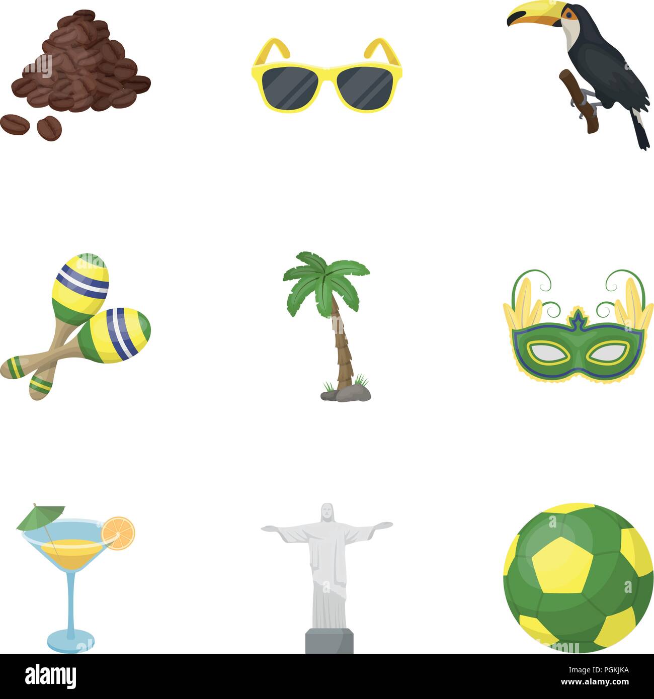 Reihe von Icons zum Thema Brasilien. Brasilianische nationale Attraktionen. Brasilien land Aicon im Set Sammlung auf Cartoon Stil vektor Symbol lieferbar Web Stock Vektor