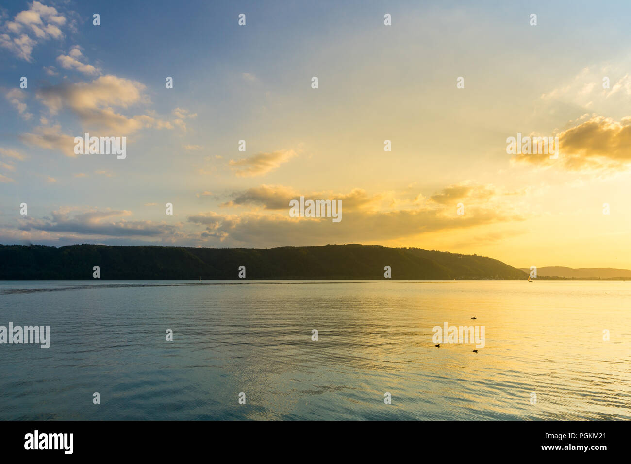 Deutschland, stille Wasser des Bodensees in der Abenddämmerung Stimmung Stockfoto