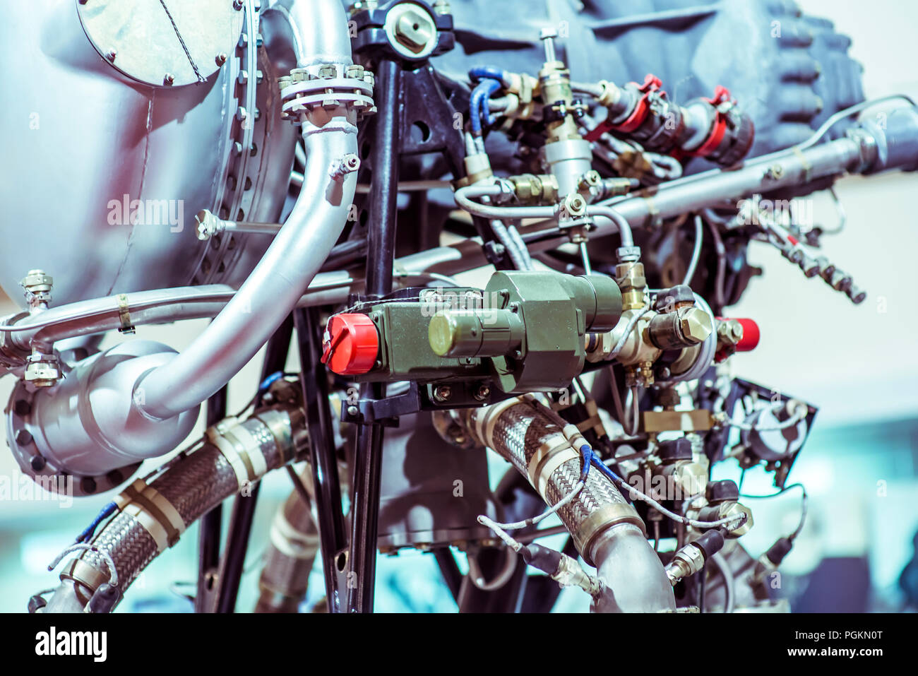 Detail der weltraumrakete Motor. Teil der Rakete, close-up. Wissenschaft und Technologie Stockfoto