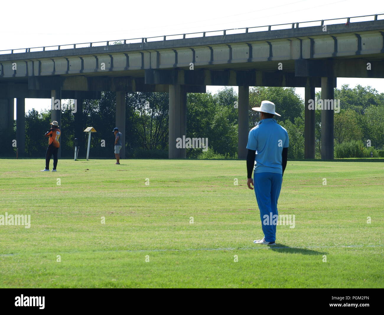 Kricket in Irving Bald Spielen unter den Lichtern Stockfoto