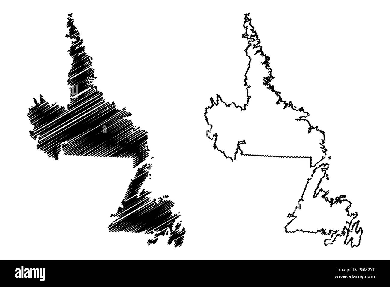 Neufundland und Labrador (Provinzen und Territorien Kanadas) Karte Vektor-illustration, kritzeln Skizze Neufundland und Labrador Karte Stock Vektor