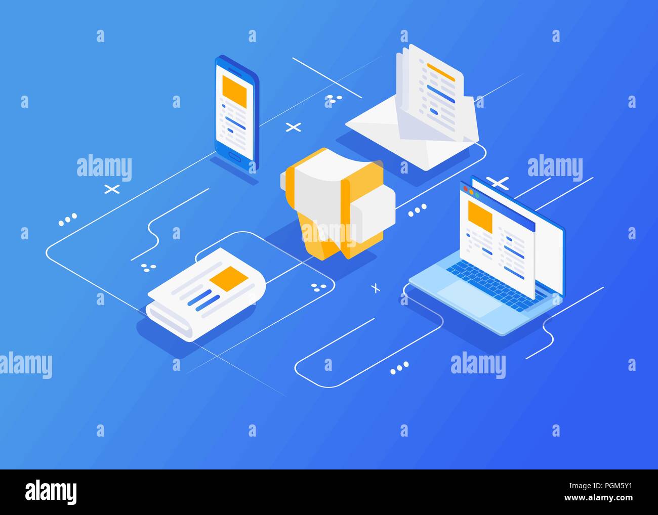 Digitales Marketing Konzept. Outbound Marketing. Isometrische Charakter Digital Marketing Agentur. Stock Vektor