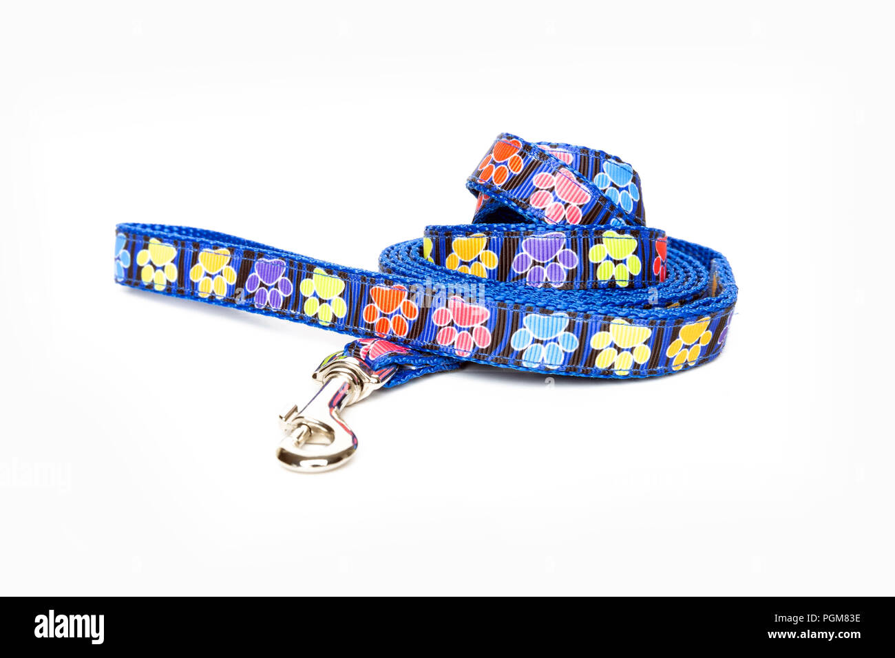 Blau Hundeleine auf weißem Hintergrund Stockfoto