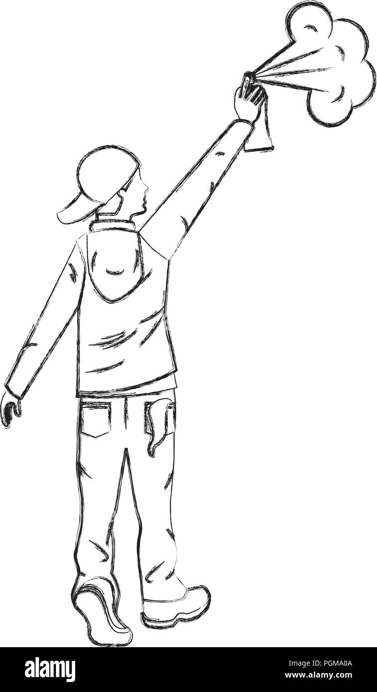 Graffiti Künstler Mann mit Lackierung Vector Illustration Hand Zeichnung Stock Vektor
