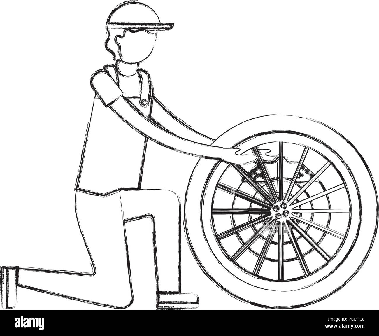 Mechaniker mit Bremsscheibe Motor teil Stock Vektor