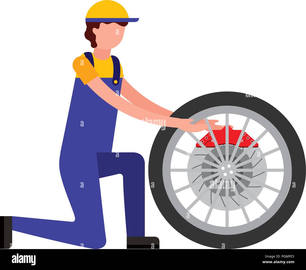 Mechaniker mit Bremsscheibe Motor teil Stock Vektor