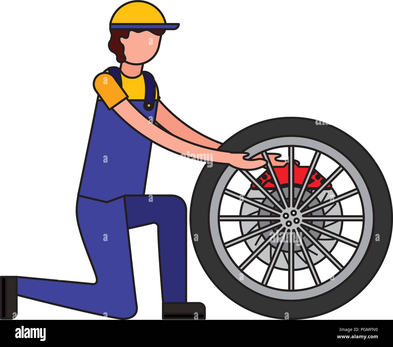 Mechaniker mit Bremsscheibe Motor teil Stock Vektor