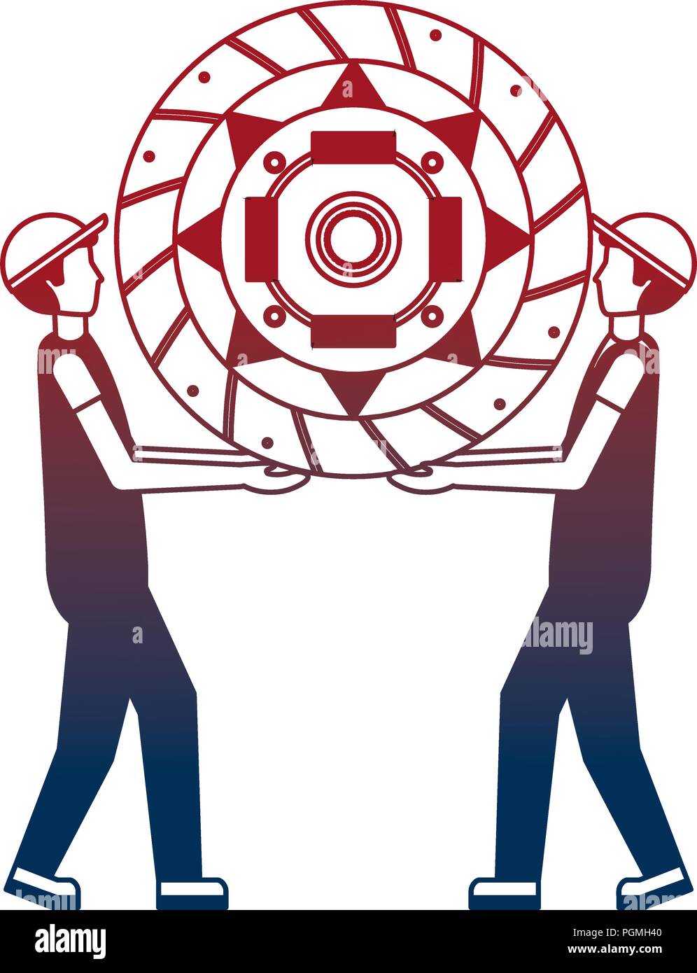 Arbeitnehmer mit Kupplungsscheibe Motor teil Stock Vektor