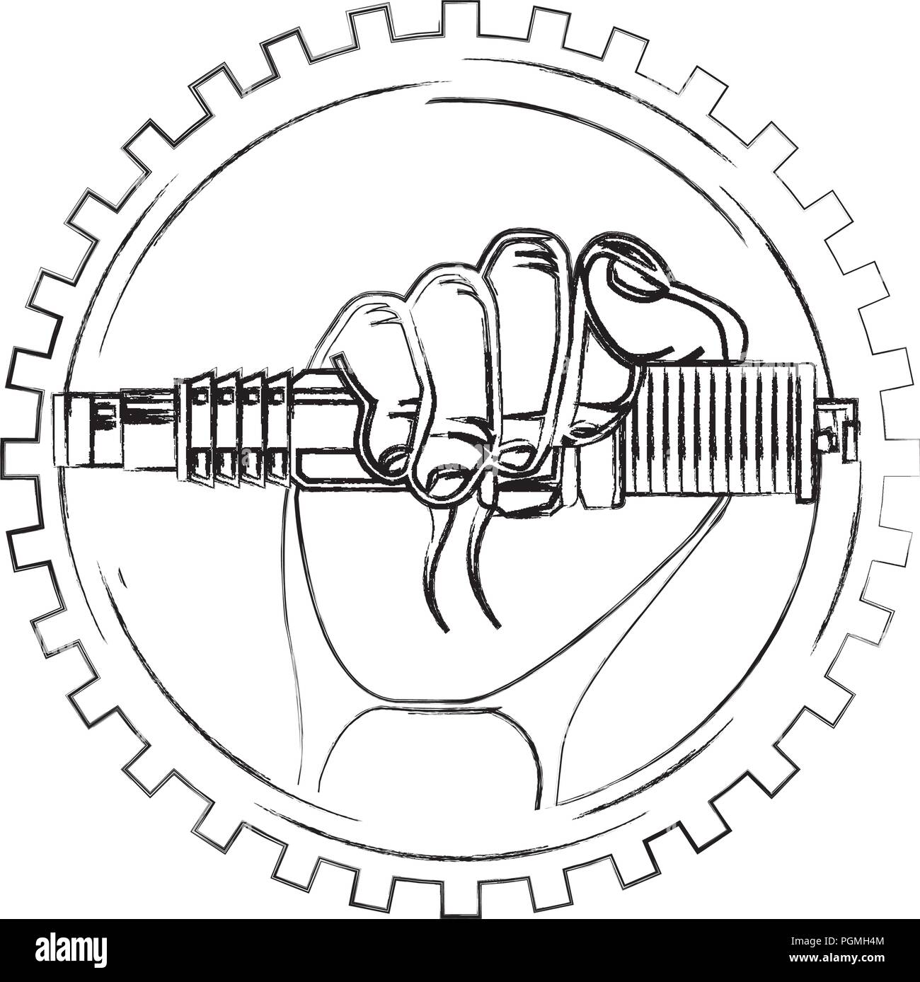 Hand mit Zündkerze Motor Stück Stock Vektor