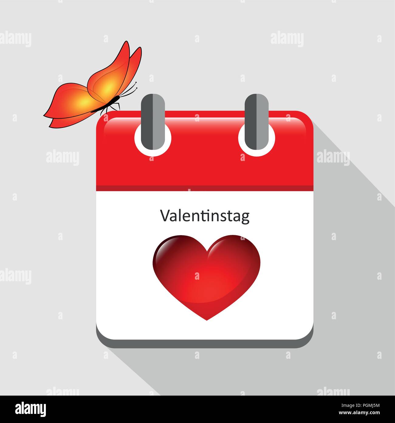 Kalender mit 14. Februar rotes Herz und Schmetterling Vektor-illustration EPS 10. Stock Vektor