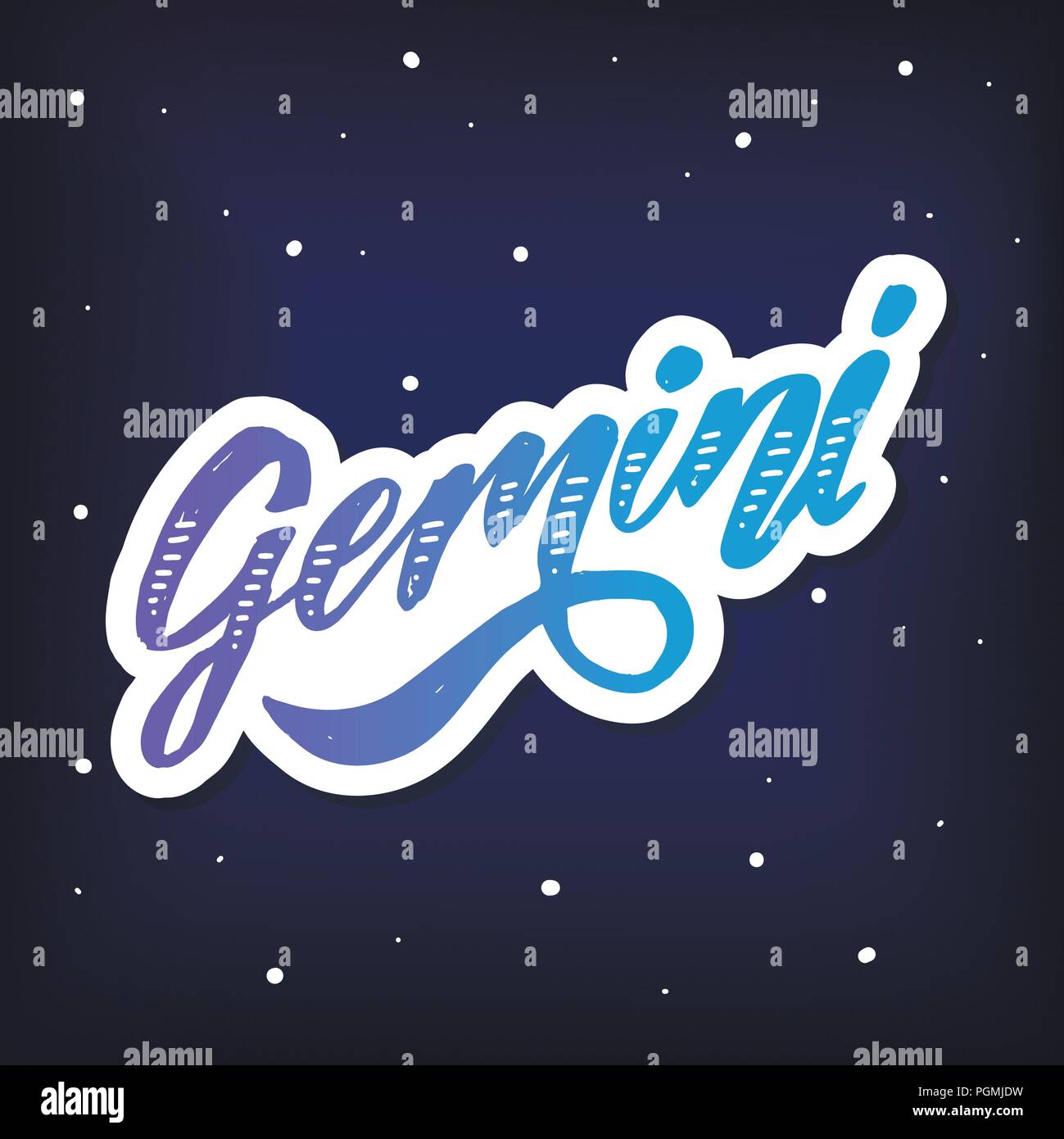 Gemini schrift Kalligraphie Pinsel Text Horoskop Sternzeichen Abbildung Stock Vektor