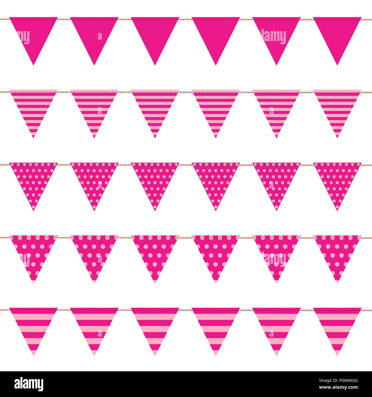 Pink Flag Kollektion mit Muster auf weißem Hintergrund Vektor-illustration isoliert Stock Vektor