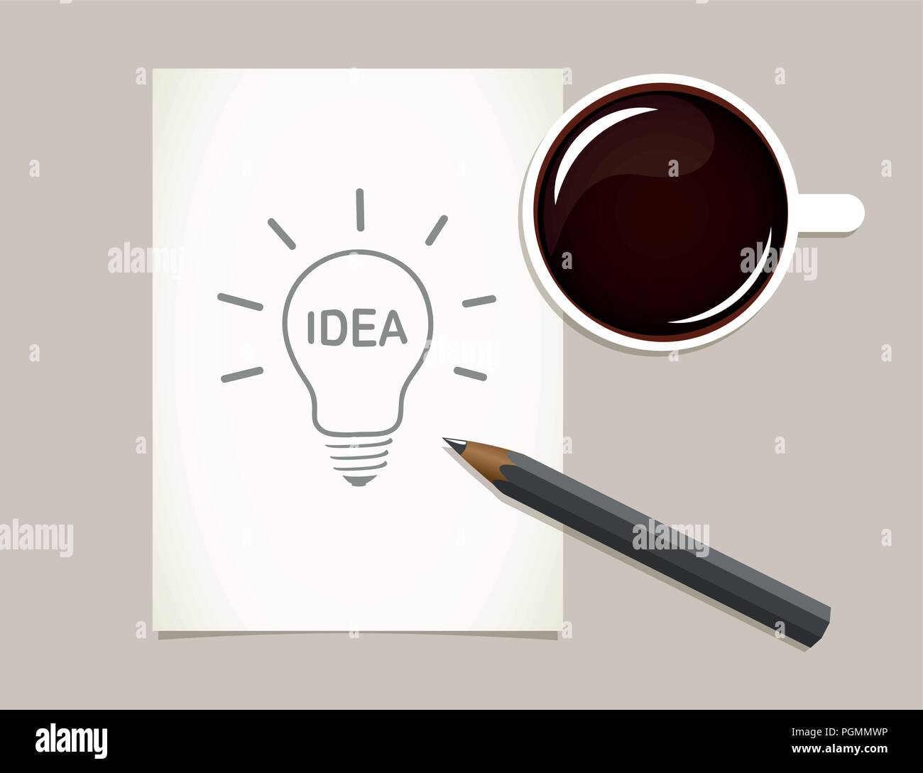 Kaffee und Glühbirne Idee zeichnung Vektor-illustration EPS 10. Stock Vektor