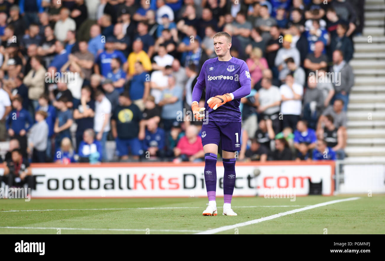 Jordan Pickford of Everton während des Premier League-Spiels zwischen dem AFC Bournemouth und Everton im Vitality Stadium, Bournemouth , 25 Aug 2018 Foto Simon Dack / Telephoto Images. Nur redaktionelle Verwendung. Kein Merchandising. Für Football Images gelten Einschränkungen für FA und Premier League, inc. Keine Internet-/Mobilnutzung ohne FAPL-Lizenz. Weitere Informationen erhalten Sie bei Football Dataco Stockfoto