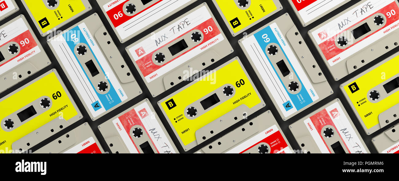 70er 80er Jahre Party Musik Vintage Audio Kassetten Hintergrund Banner 3d Darstellung Stockfotografie Alamy