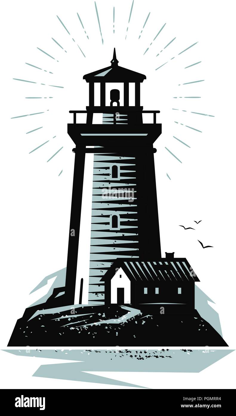 Leuchtturm Logo oder Label. Marine Konzept. Vector Illustration Stock Vektor