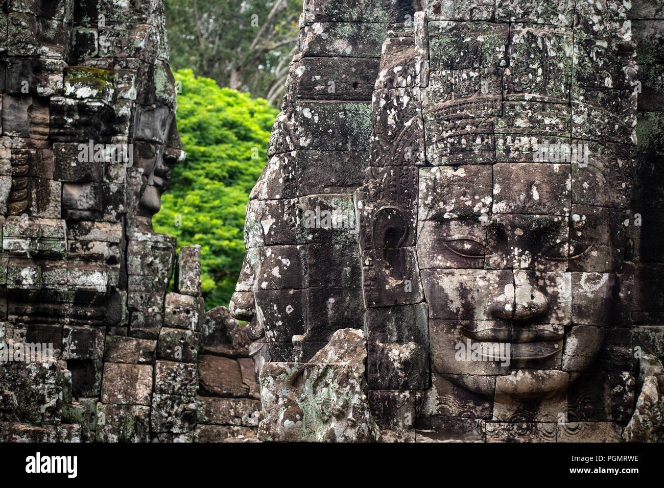 Der Bayon, Haupttempel der antiken Stadt Angkor Thom in der Provinz Siem Reap (Kambodscha). Die berühmtesten Kambodschanischen Denkmal. Stockfoto