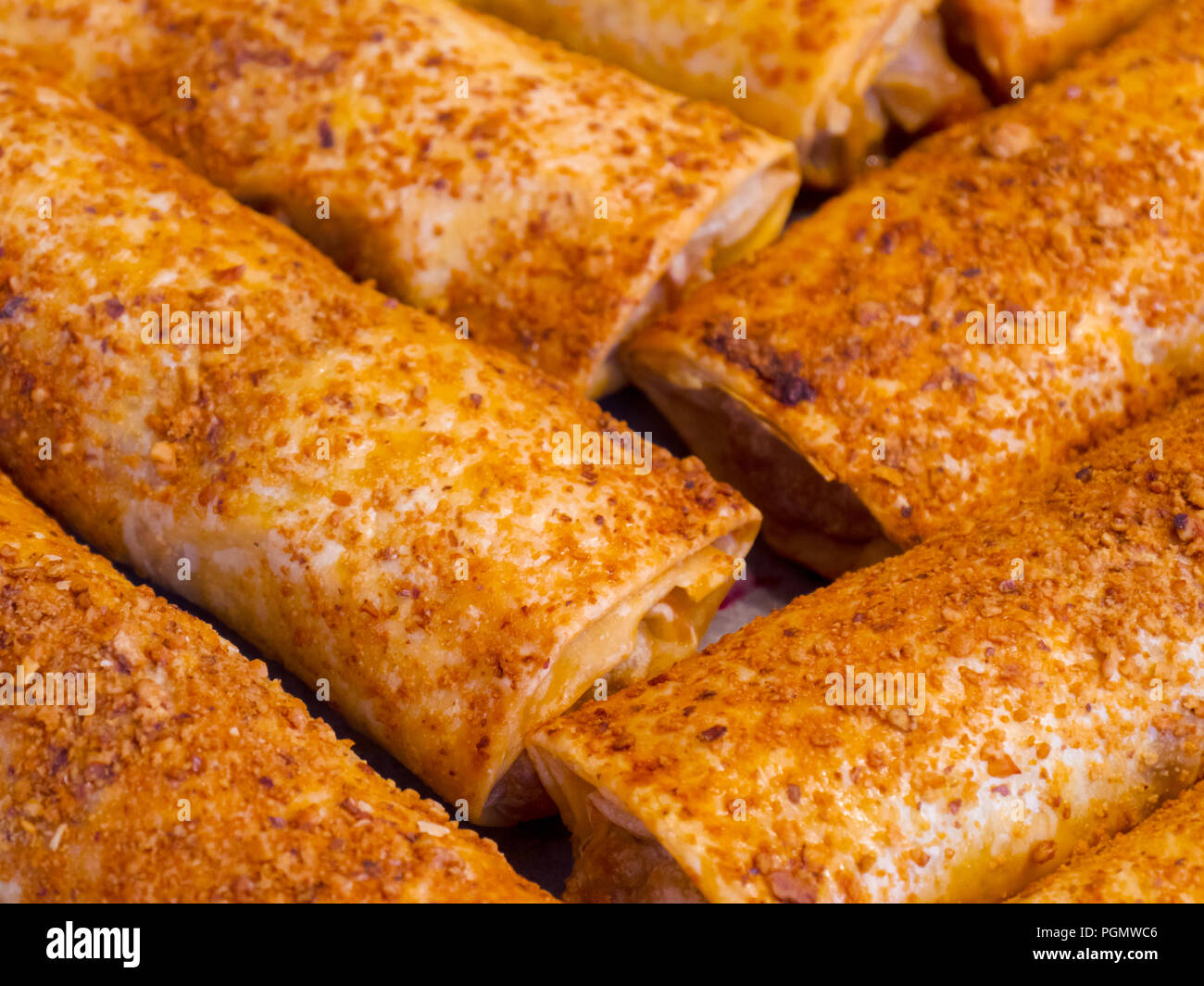 Pfannkuchen gerollt bis close-up Stockfoto