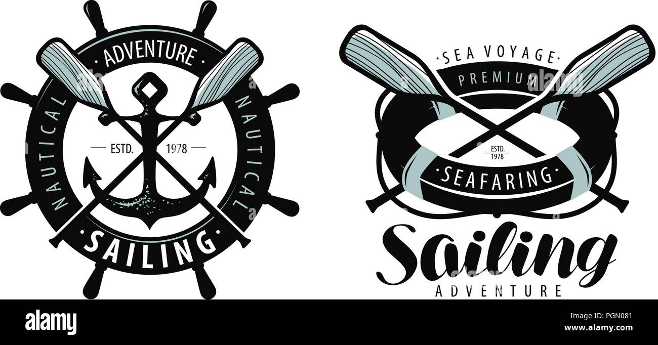 Seefahrt, Segeln Logo oder Label. Marine Konzept. Typografische Gestaltung Vektor Stock Vektor