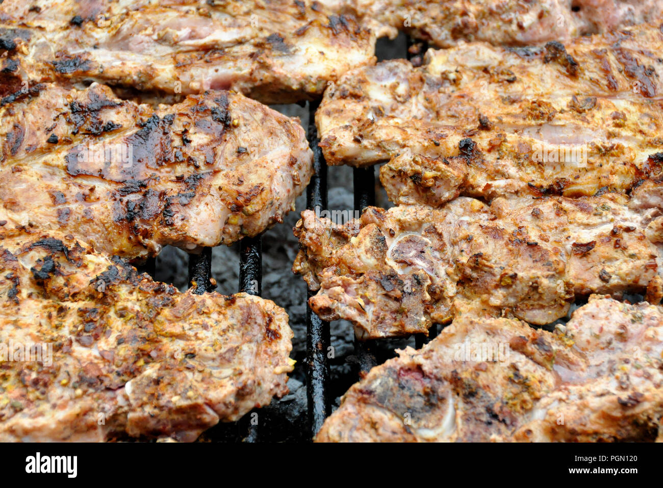 Saftiges Steak auf den Grill. die Produktion von Lebensmitteln Stockfoto