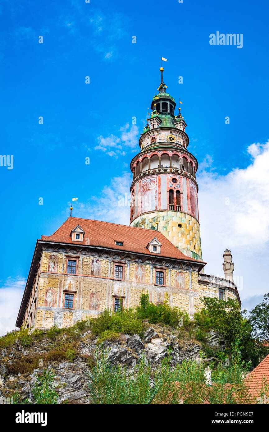 Schloss Nr. 59, auch bekannt als die Burg Turm ist Teil des Schlosses Český Krumlov komplex. Der Tschechischen Republik. Stockfoto