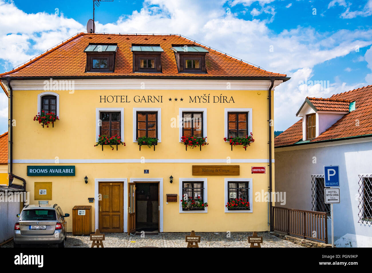 Hotel Garni in der Stadt Český Krumlov, Tschechische Republik Stockfoto