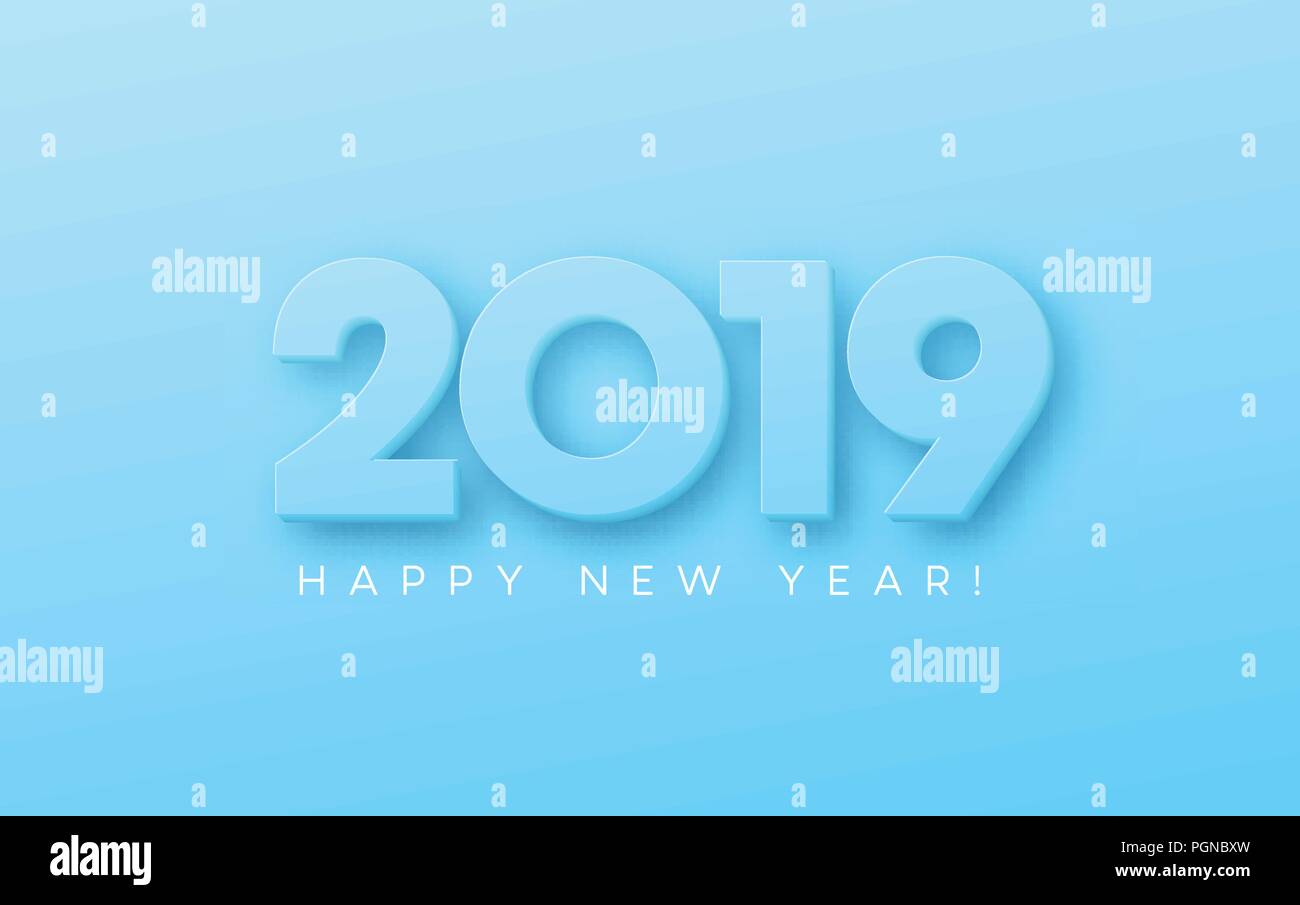 Frohes Neues Jahr 2019 auf blauem Hintergrund. Vector Illustration Stock Vektor