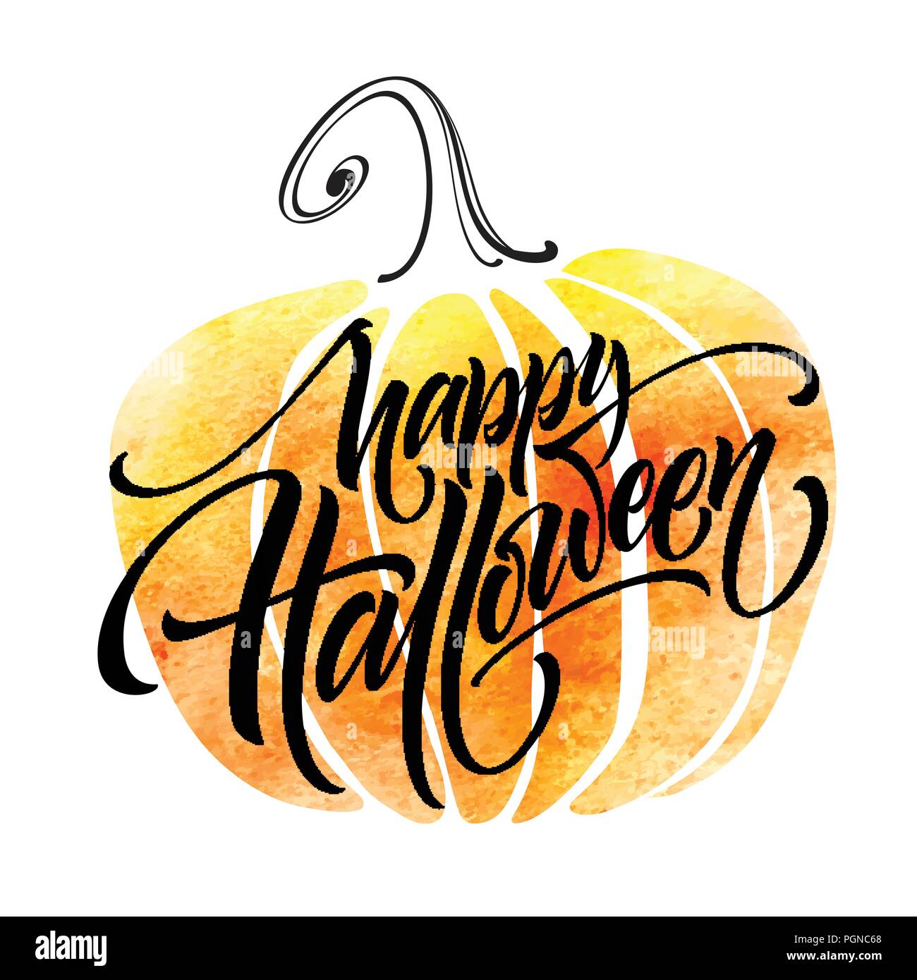Happy Halloween Schriftzüge auf Aquarell Hintergrund. Handschriftliche moderne Kalligraphie, Pinsel gemalte Buchstaben. Vector Illustration Stock Vektor