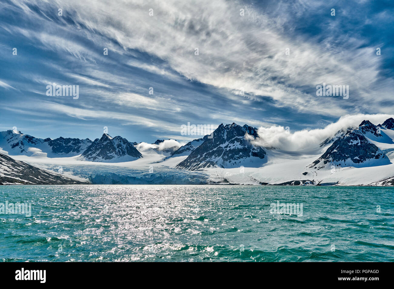 Landschaft von Magdalenefjorden oder Spitzbergen, Svalbard, Europa Stockfoto