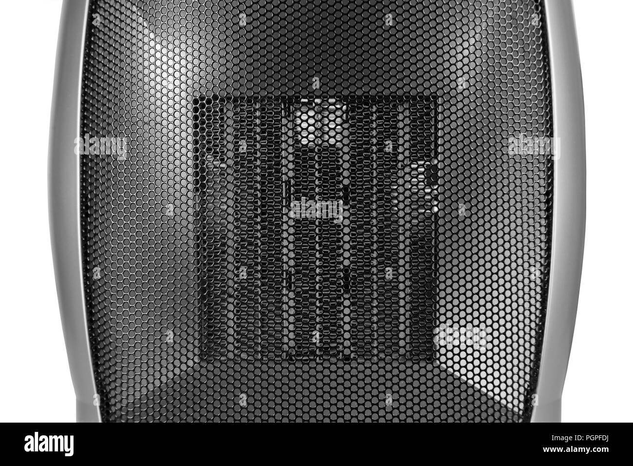 Elektrische Lufterhitzer mit Lüfter auf weißem Hintergrund Stockfoto