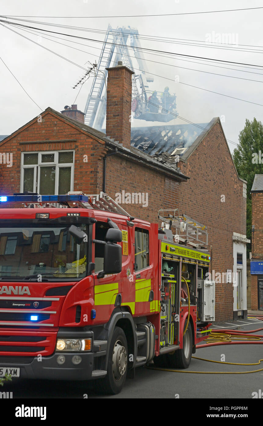 Haus Feuer, Beeston, Nottingham, England. Stockfoto