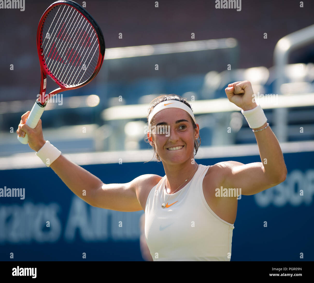 New York, USA. 28. Aug 2018. Caroline Garcia von Frankreich in Aktion in der ersten Runde der US Open 2018 Grand Slam Tennis Turnier. New York, USA. 28. August 2018. 28 Aug, 2018. Quelle: AFP 7/ZUMA Draht/Alamy leben Nachrichten Stockfoto