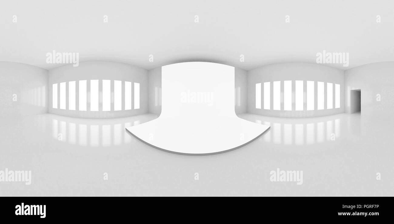 HDRI Umgebung Karte, abstrakte Sphärisches Panorama Hintergrund, innen mit Bühne, weiße Lichtquelle Rendering (3D-Rendering) Stockfoto
