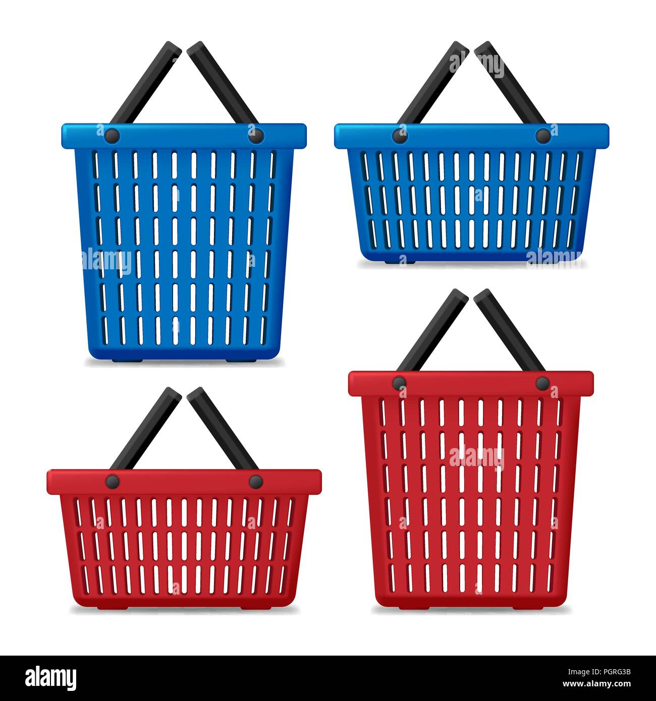Satz von Roten und Blauen leeren Wäschekorb isoliert. Korb mit Waschmaschine zu waschen. Vector Illustration Stock Vektor