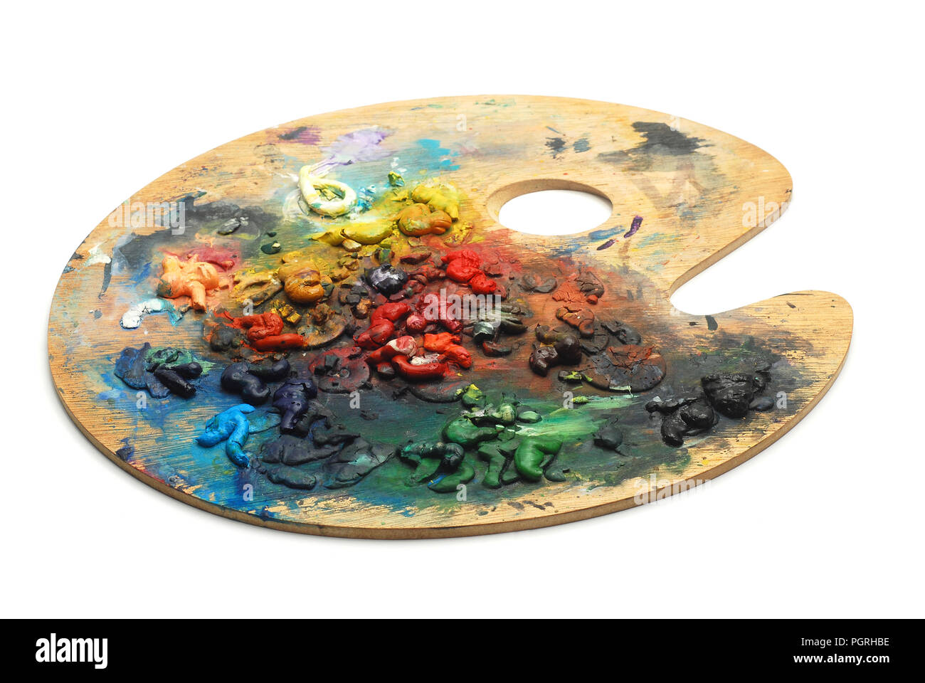 Artist's Farbpalette isoliert auf weißem Stockfoto