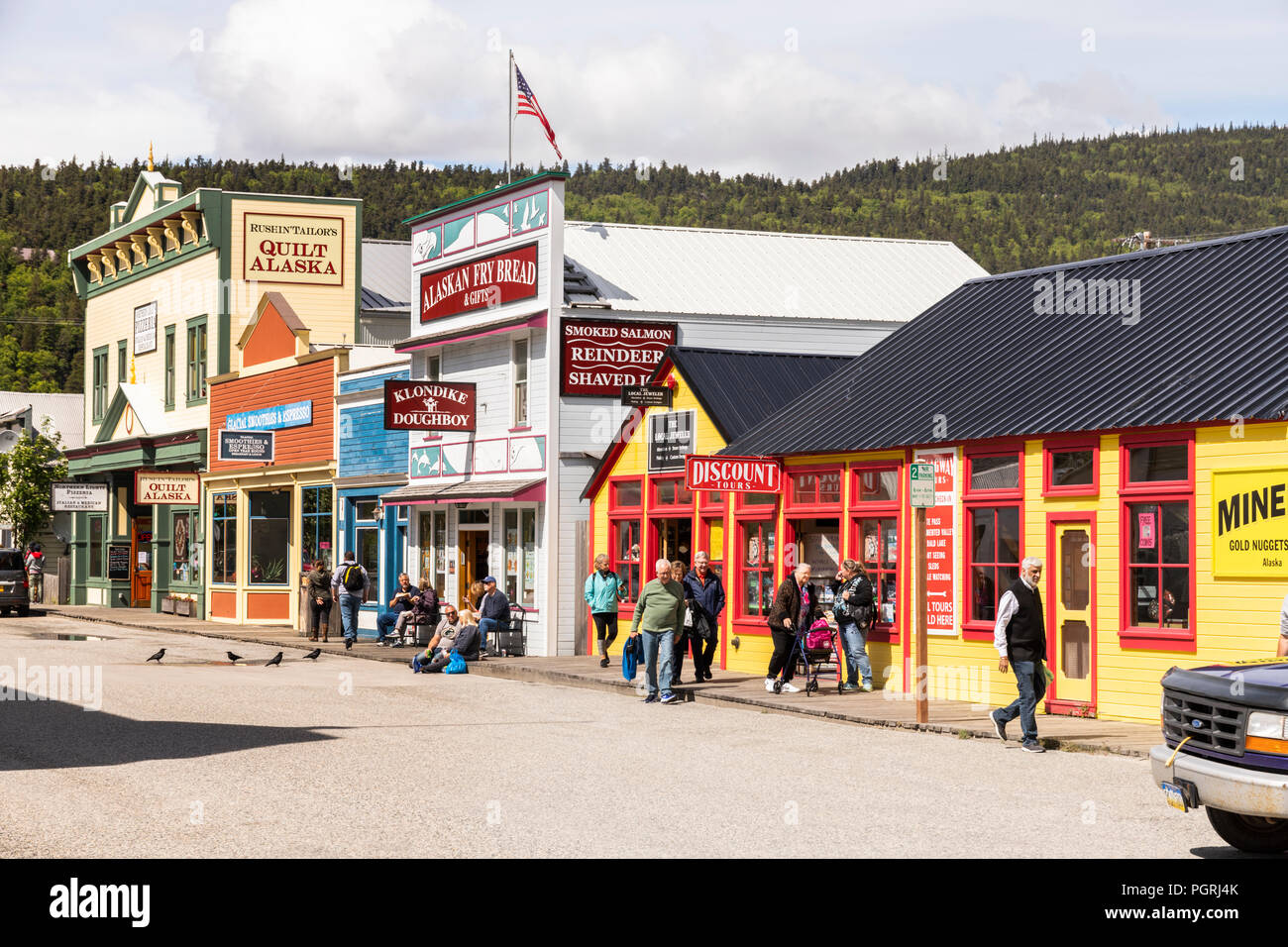 Geschäfte in der Hauptstraße in Skagway, Alaska USA Stockfoto
