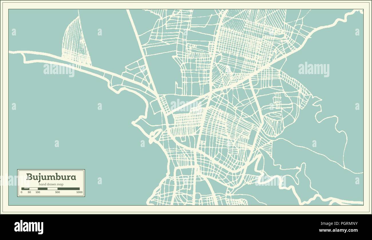 Bujumbura Burundi Stadtplan im Retro-stil. Übersichtskarte. Vector Illustration. Stock Vektor
