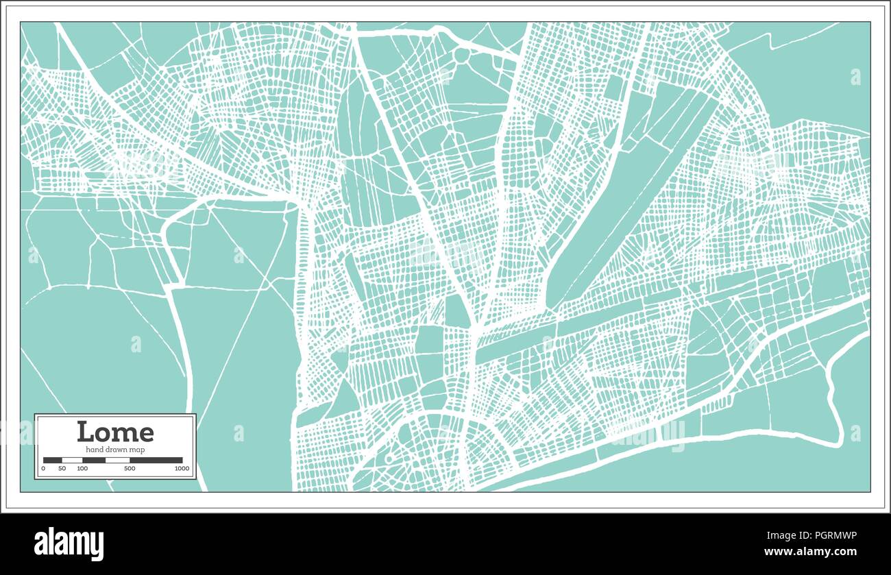 Lome Togo Stadtplan im Retro-stil. Übersichtskarte. Vector Illustration. Stock Vektor