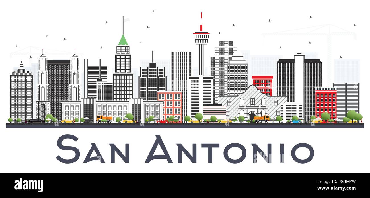 San Antonio Texas City Skyline mit grauen Gebäude isoliert auf Weiss. Vector Illustration. Stock Vektor