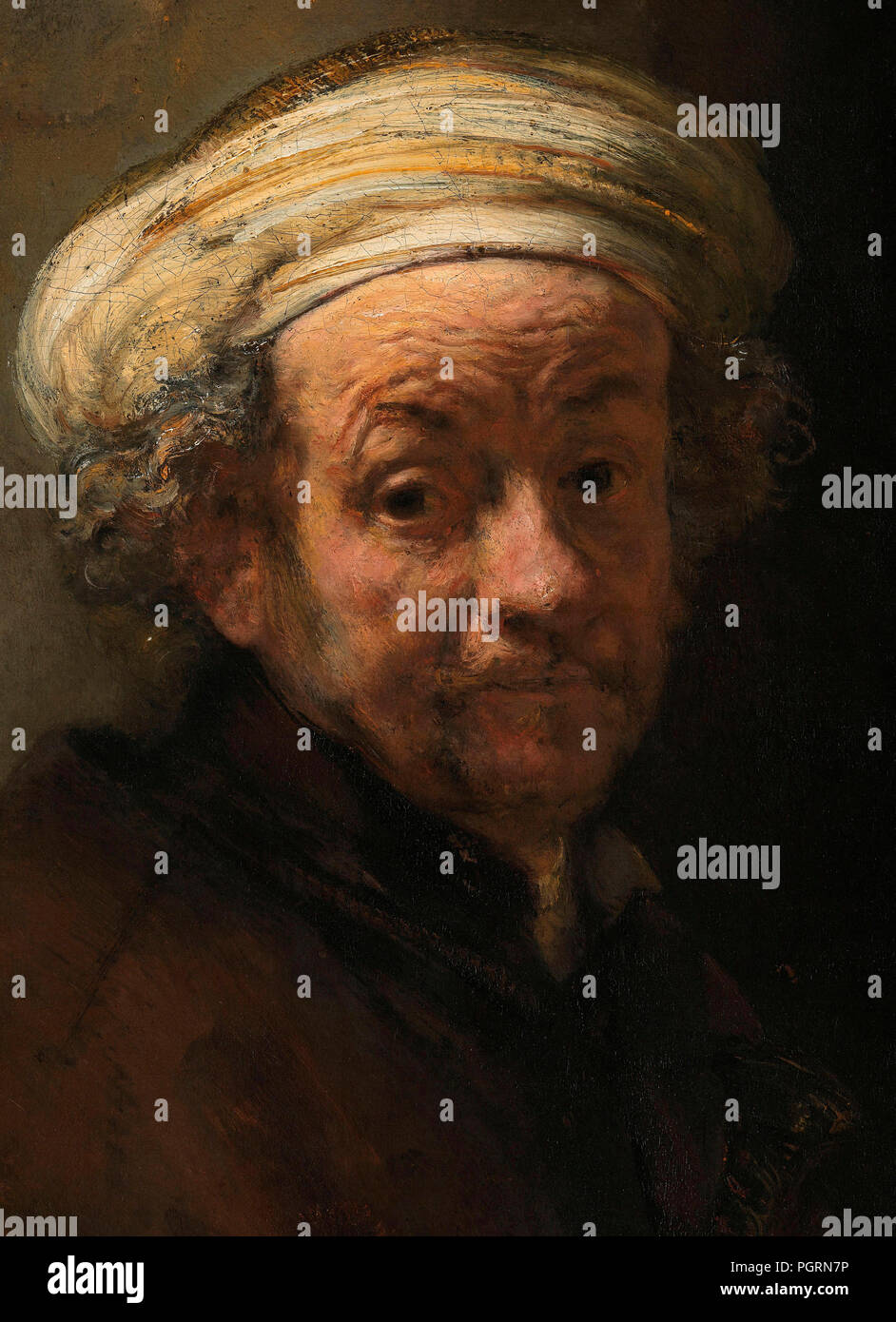 Rembrandt Harmenszoon van Rijn, 1606-1669, deutscher Künstler. Detail der Selbstportrait als der Apostel Paulus. Malerei vom 1661. Rijksmuseum, Amsterdam, Niederlande. Stockfoto