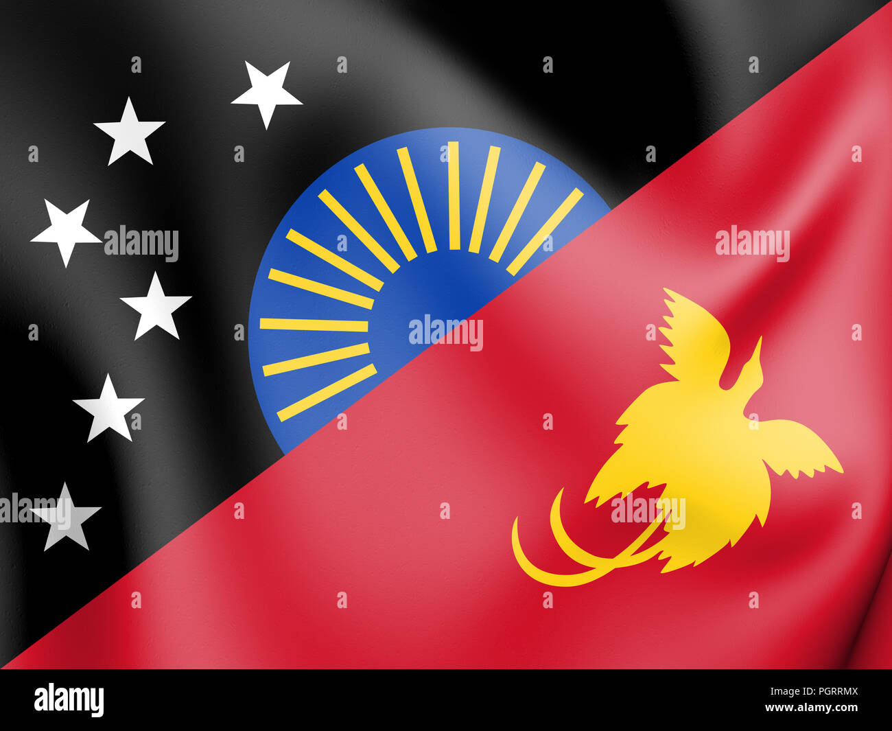 3D-Flagge der Provinz Sandaun, Papua-Neuguinea. 3D-Darstellung. Stockfoto