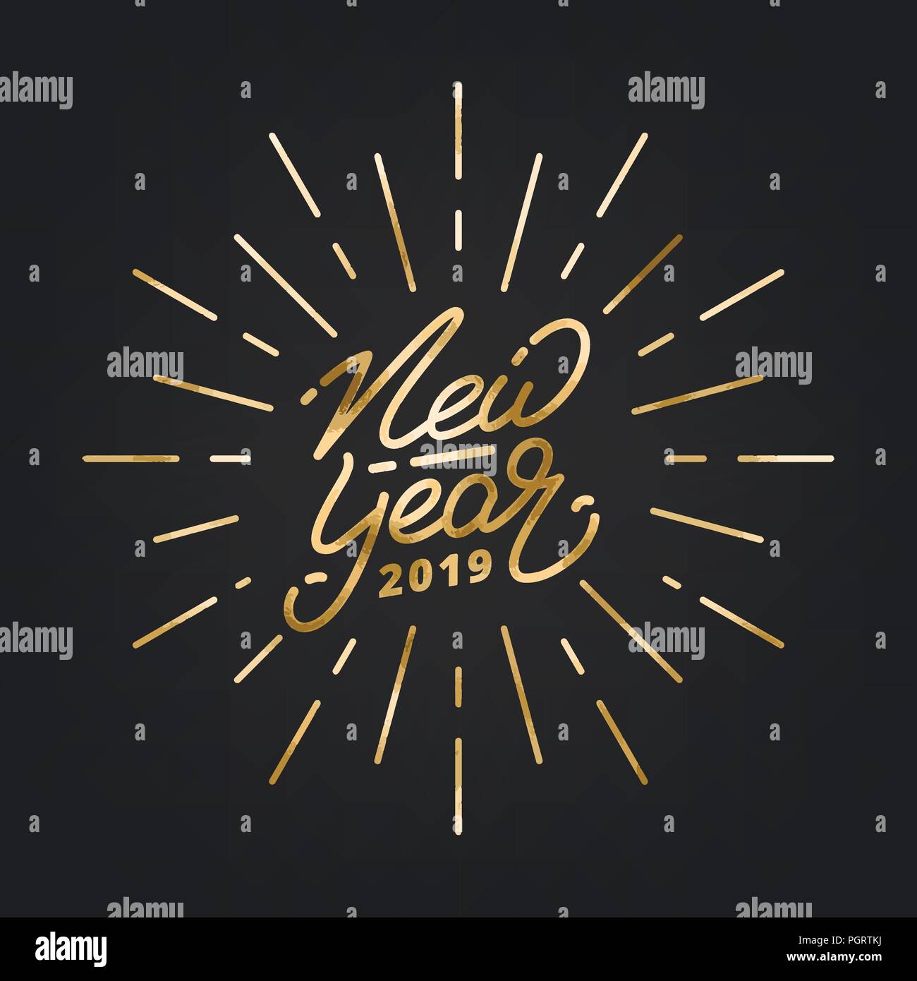 Das neue Jahr 2019. Frohes Neues Jahr 2019 Gold Folie hand Schrift Label. Hand gezeichnet Logo für Neue Jahr Karte, Plakat, Design etc. Stock Vektor