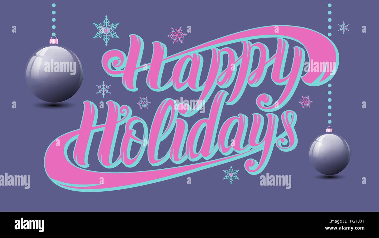 Happy Holidays hand Schriftzug in Bubble-gum Stil Stock Vektor