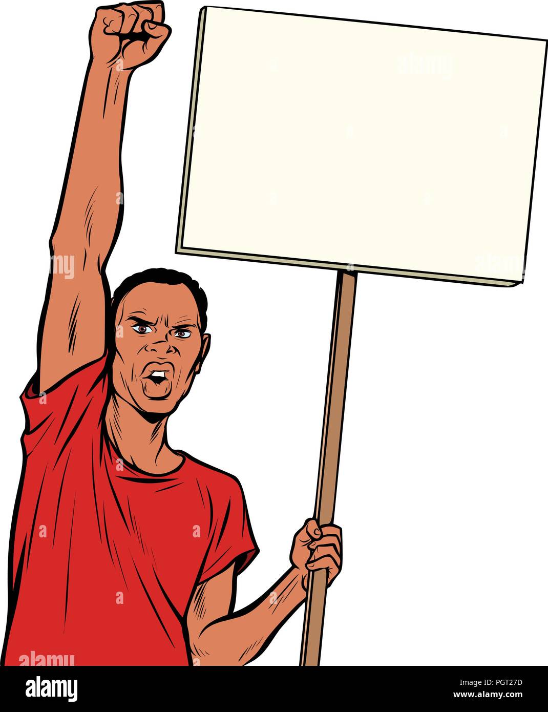Afrikanischen mann Proteste mit einem Plakat. Auf weissem Hintergrund isolieren Stock Vektor